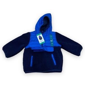1 Madison Sherpa Pullover Winer Jacket Hood & Pront Pouch Blue Size 18 Months